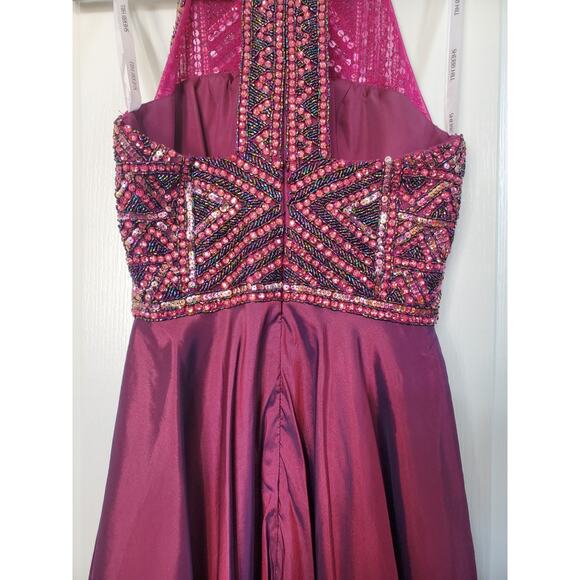 Sherri Hill Ruby Iridescent Beaded Taffeta A-Line Prom Formal Dress, Size 2 - Picture 13 of 15